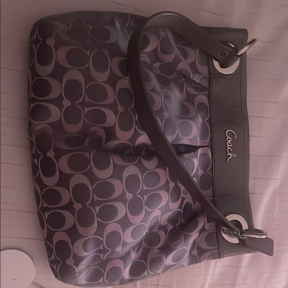 Coach Gray Shoulder Bag with Signature Pattern